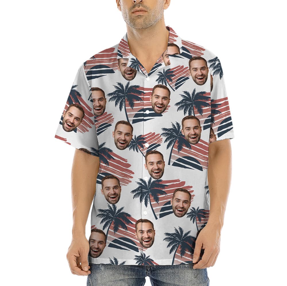 Sunset Beach Palm Trees Hawaiian Shirt With Custom 1-4 Faces (2)