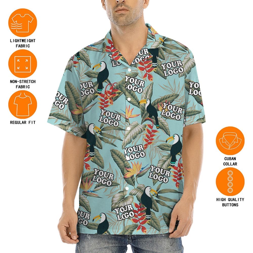 Toucan Blue Custom Logo Aloha Shirt For Men product description