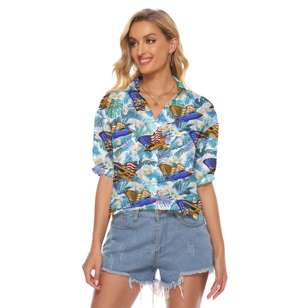 Tropical Aircrafts American Flag Hawaiian Crop Top Shirt