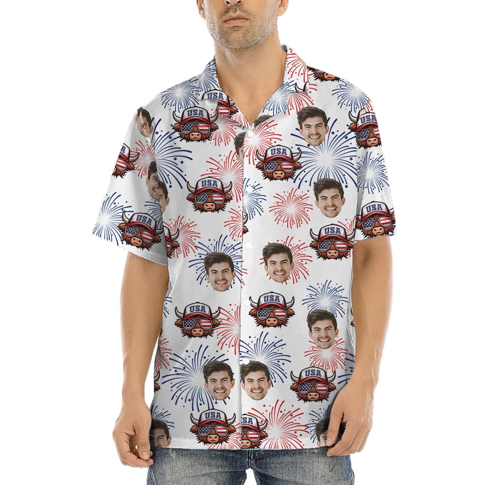 USA Cow Firework Hawaiian Shirt With Faces1