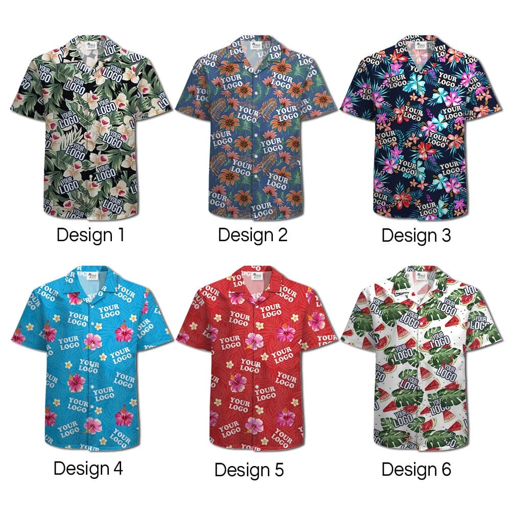 Unique Custom Tropical Shirt With Company Logo with beautiful floral and tropical leaves print, with options to customize your company logo on it