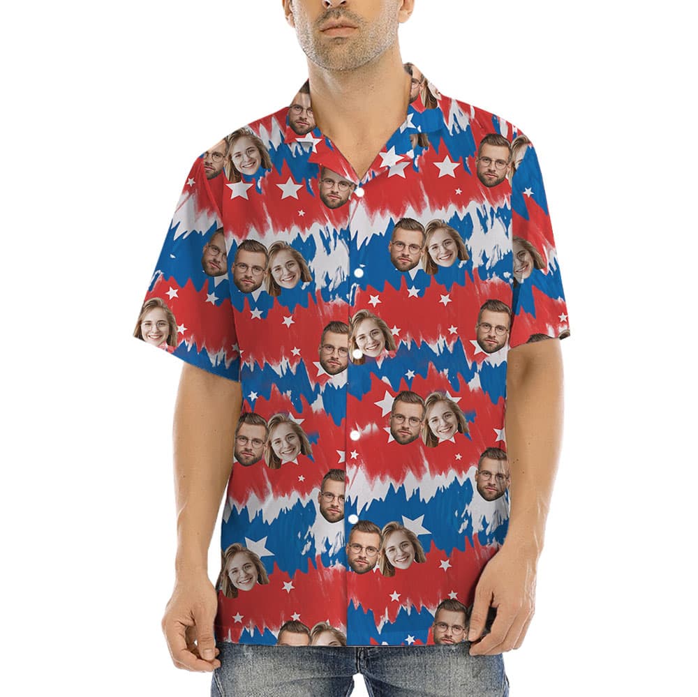 White Red And Blue Aloha Shirt With 1-5 Faces1