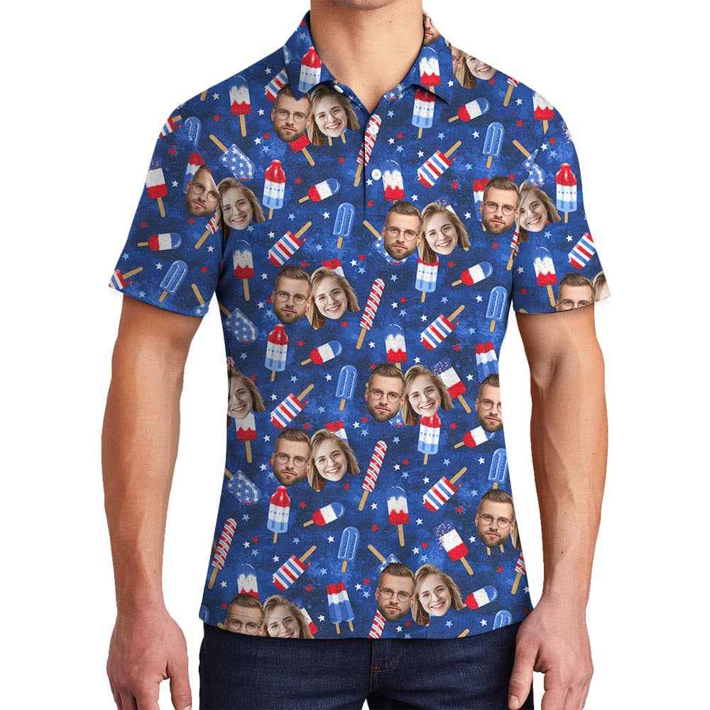 White Red And Blue Ice Cream Polos With Faces1