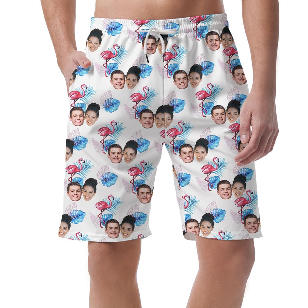 1-5 Faces Flamingo Pink Beach Shorts For Men1