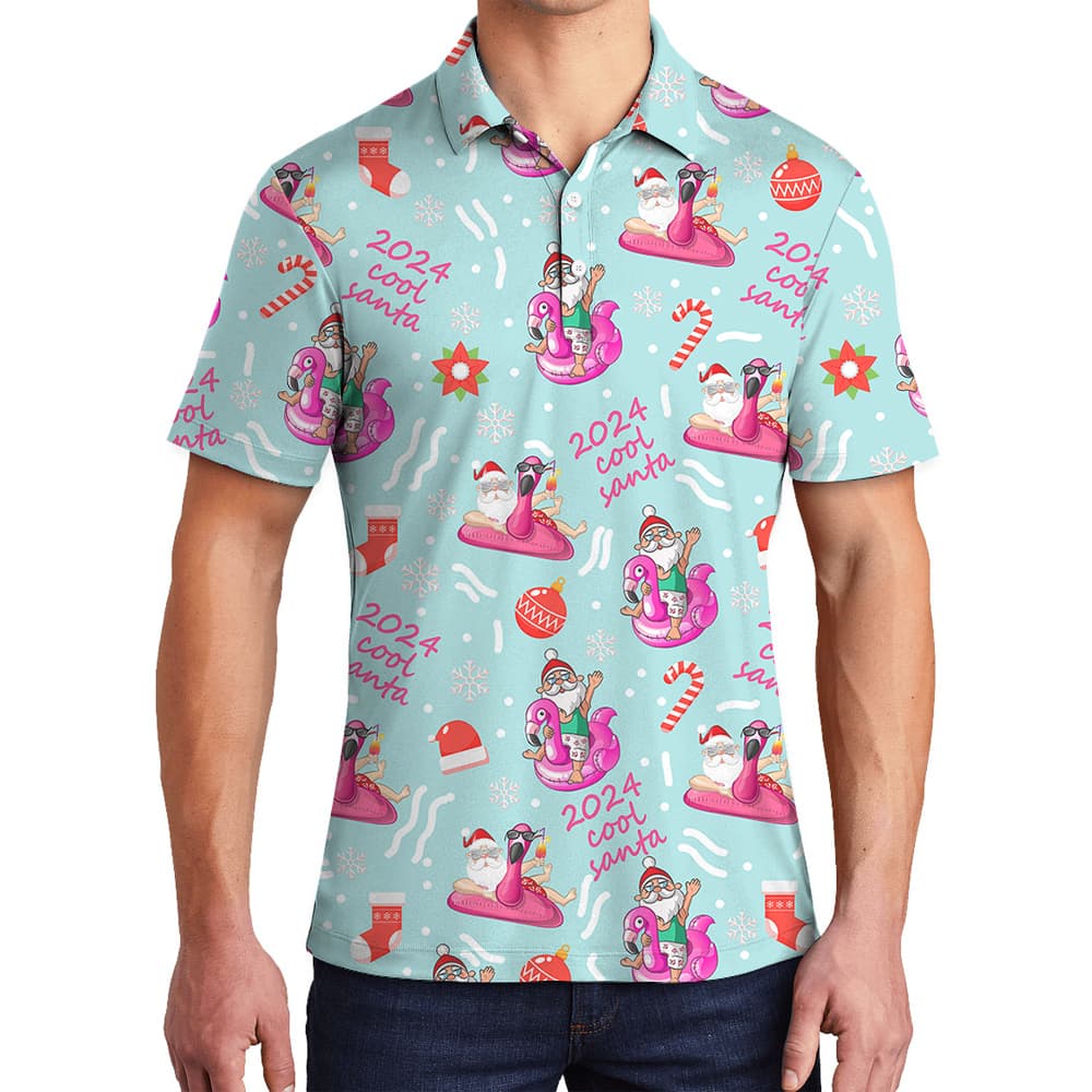 2024 Cool Santa Hawaiian Collared Golf Shirt for Men1