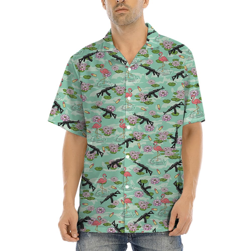 AK-47 Flamingo Green Hawaiian Shirt (1)