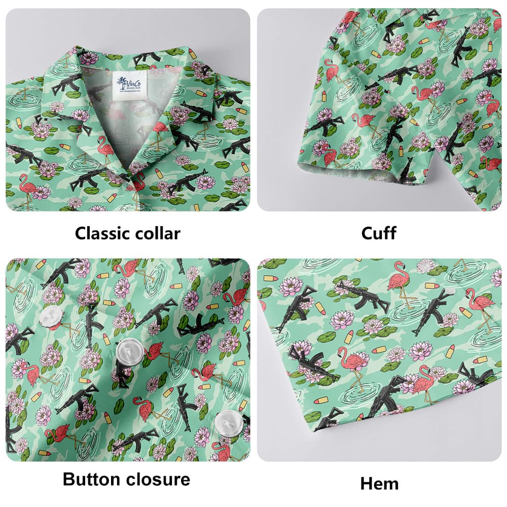 AK-47 Flamingo Green Hawaiian Shirt