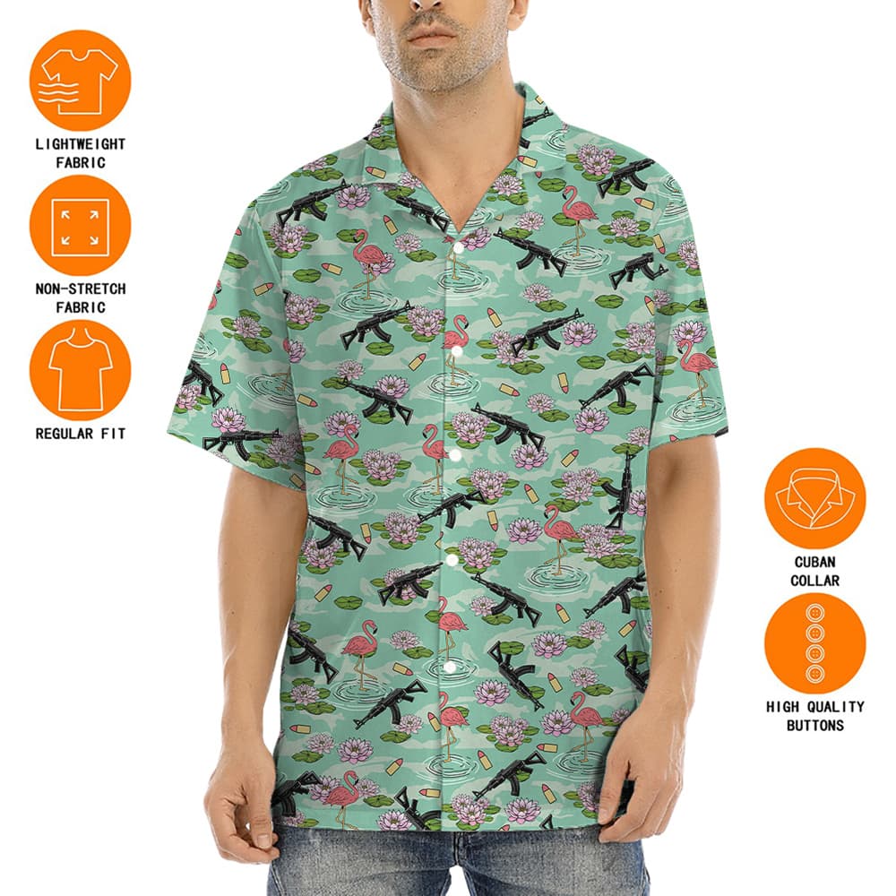 AK-47 Flamingo Green Hawaiian Shirt