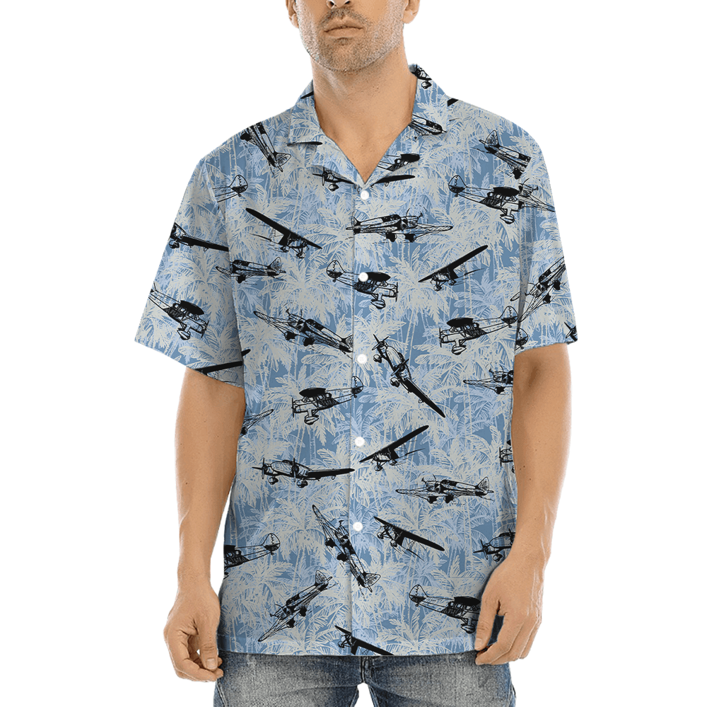 Aircraft Blue Palm Tree Hawaiian Shirt (4)