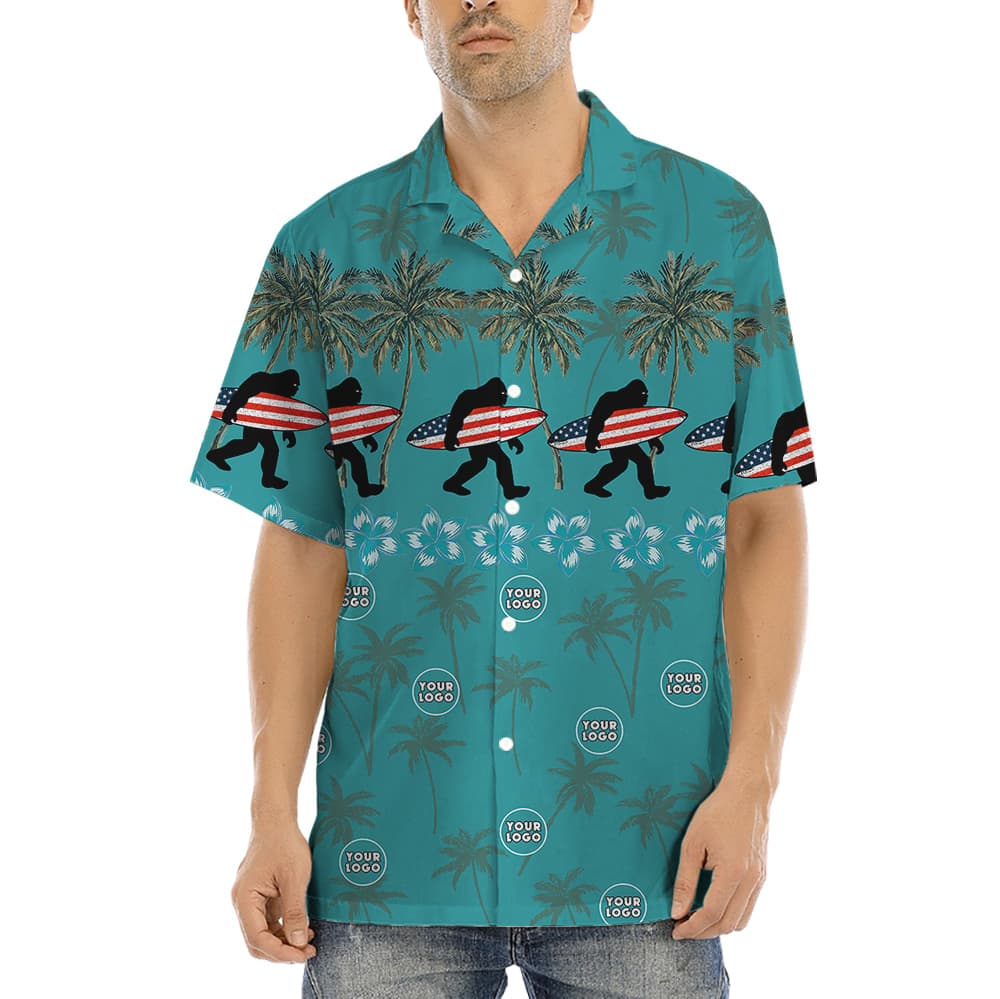American Bigfoot Tropical Button Up Shirt Custom Logo Team1