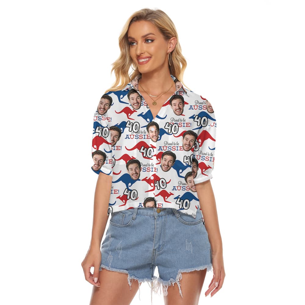 Aussie Kangaroo Hawaiian Cropped Shirt for Birthday Custom1