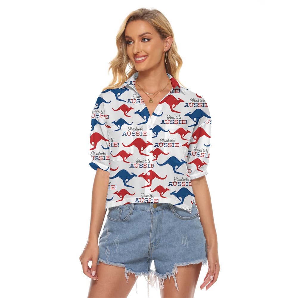Australia Kangaroo Hawaiian Cropped Shirt for Women