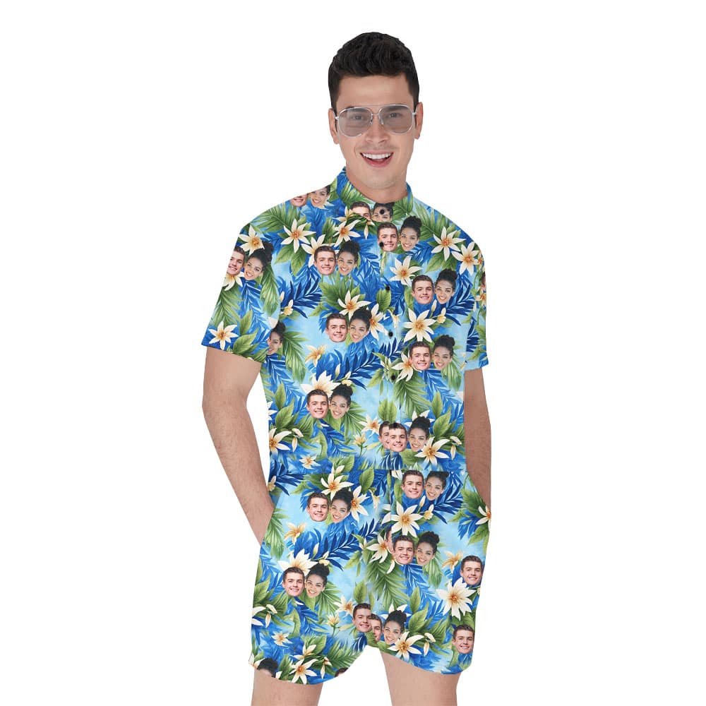 Awesome Floral Blue Men's Romper With 1-5 Faces