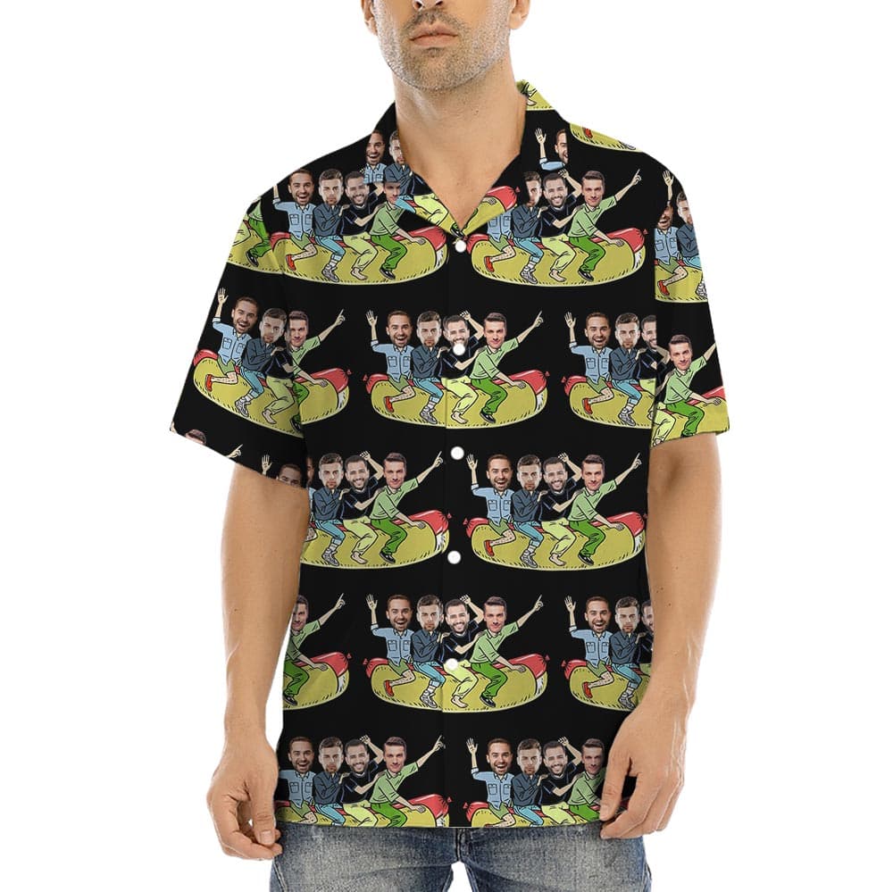 You can custom your team face on this Banana Boat Custom 4 Faces Hawaiian Shirt