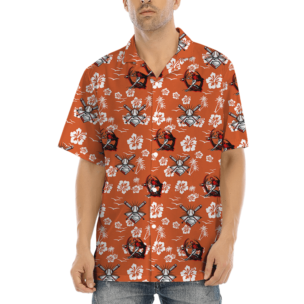 Baseball Floral Orange Hawaiian Shirt (5)