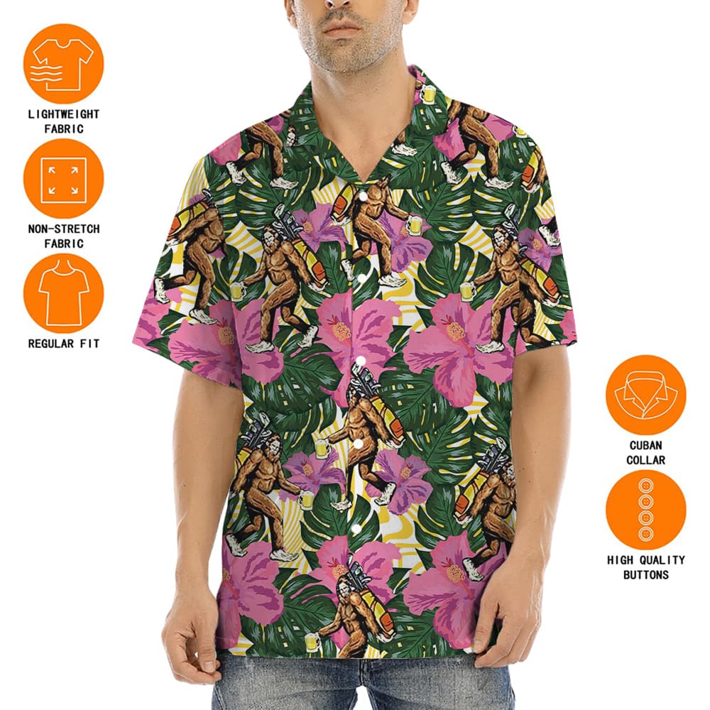 Bigfoot And Golf Bag Floral Hawaiian Shirt