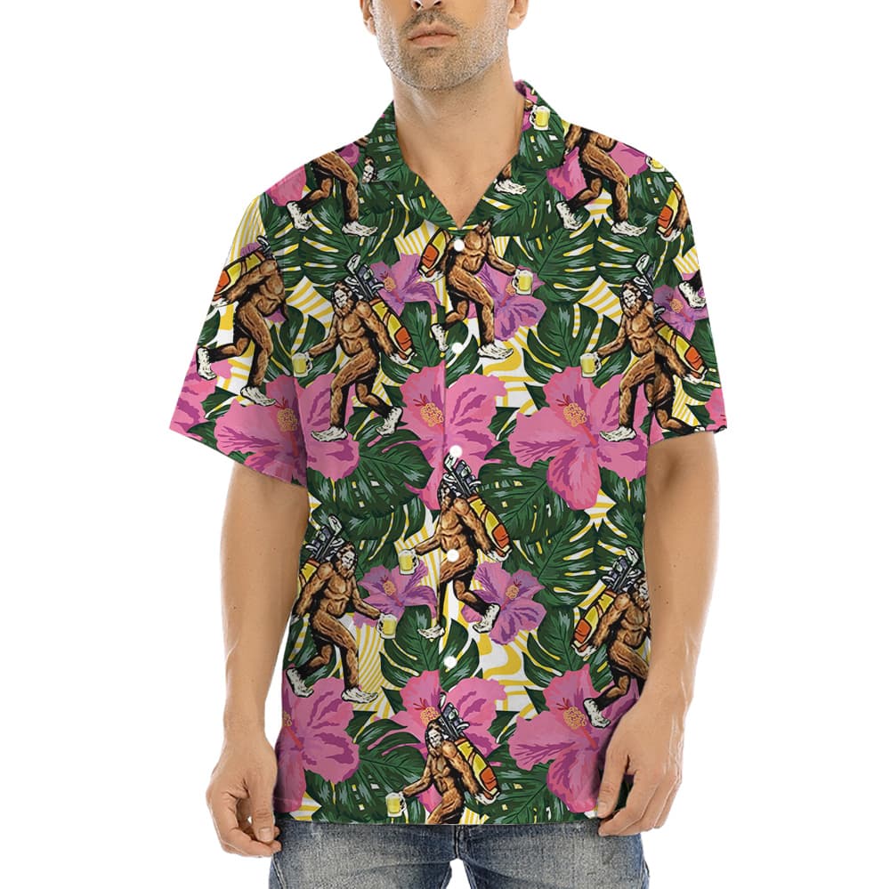 Bigfoot And Golf Bag Floral Hawaiian Shirt (2)