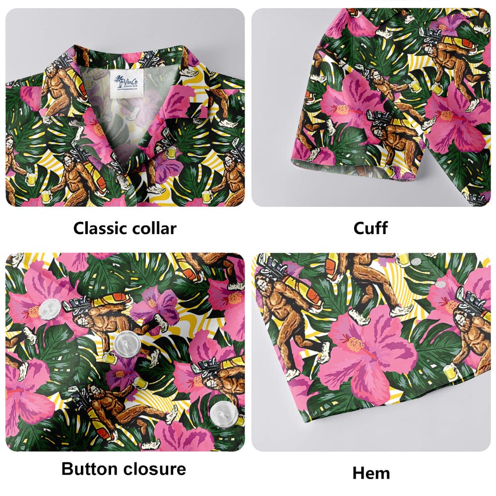 Bigfoot And Golf Bag Floral Hawaiian Shirt