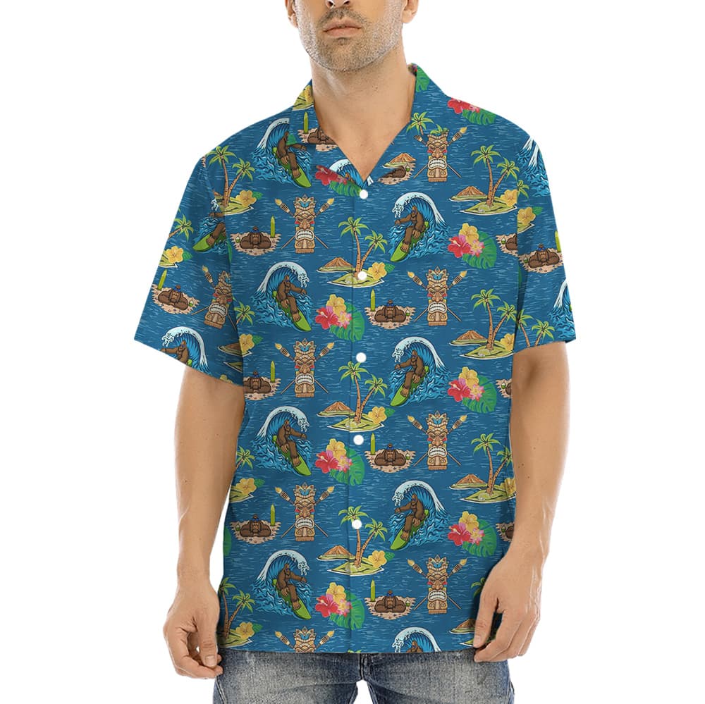 Bigfoot Blue Tiki Hawaiian Shirt for Men1