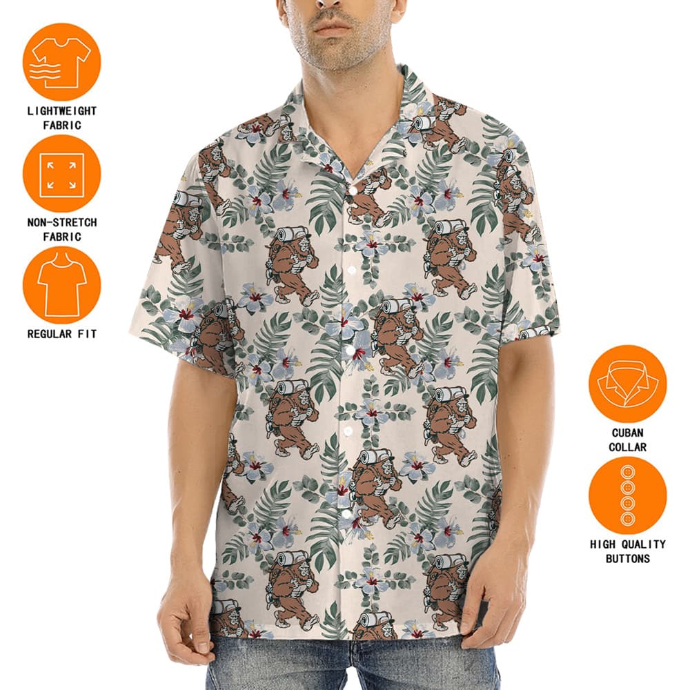 Bigfoot Camping Floral Hawaiian Shirt