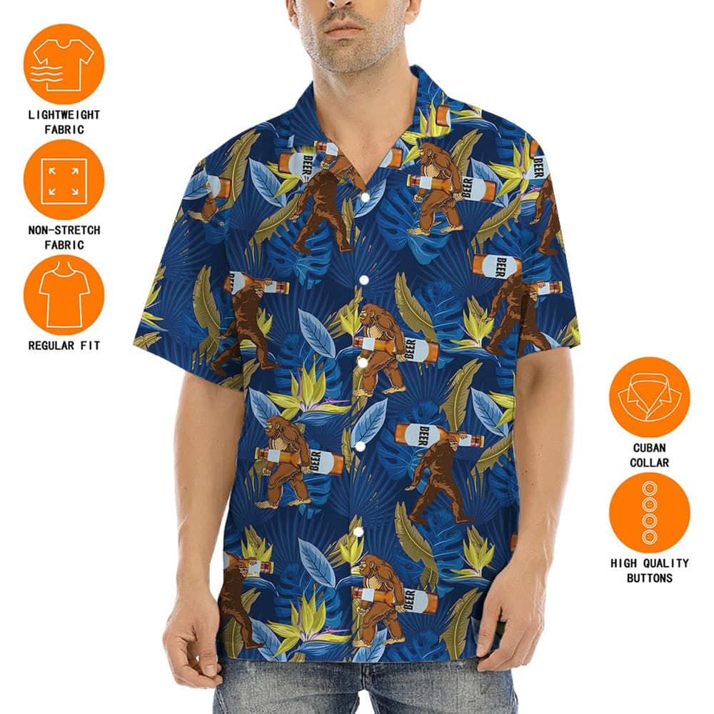 Bigfoot Carrying Beer Tropical Hawaiian Shirt
