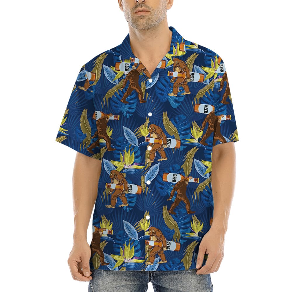 Bigfoot Carrying Beer Tropical Hawaiian Shirt (2)