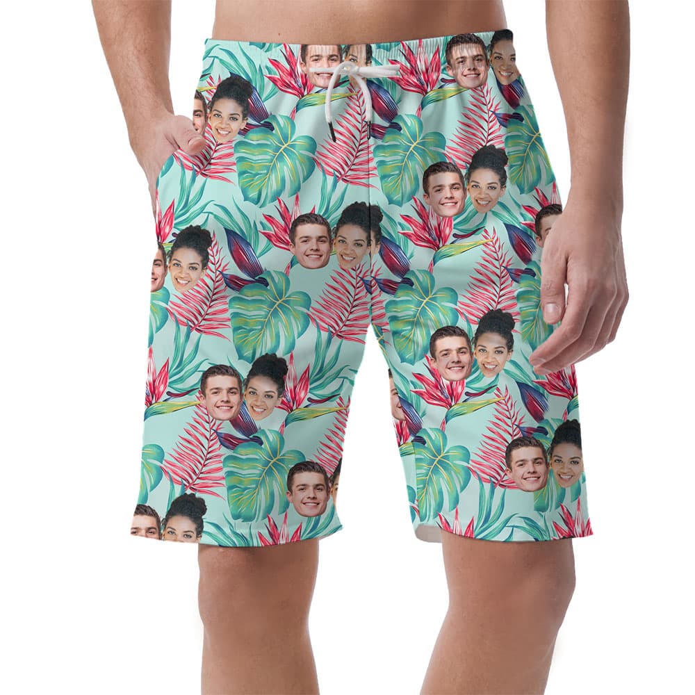 Bird Paradise Flower Shorts Mens With Faces1