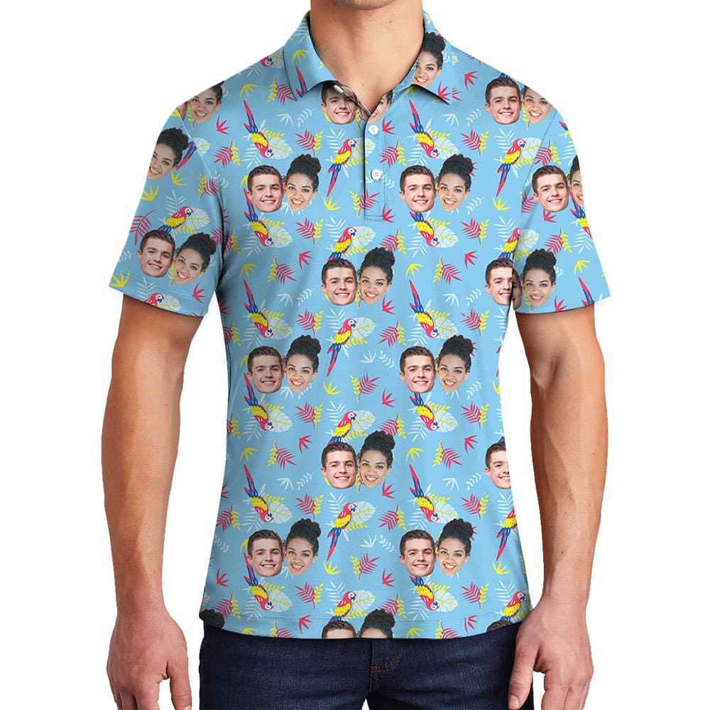 Blue Bird Custom Couple Face Collared Shirt1