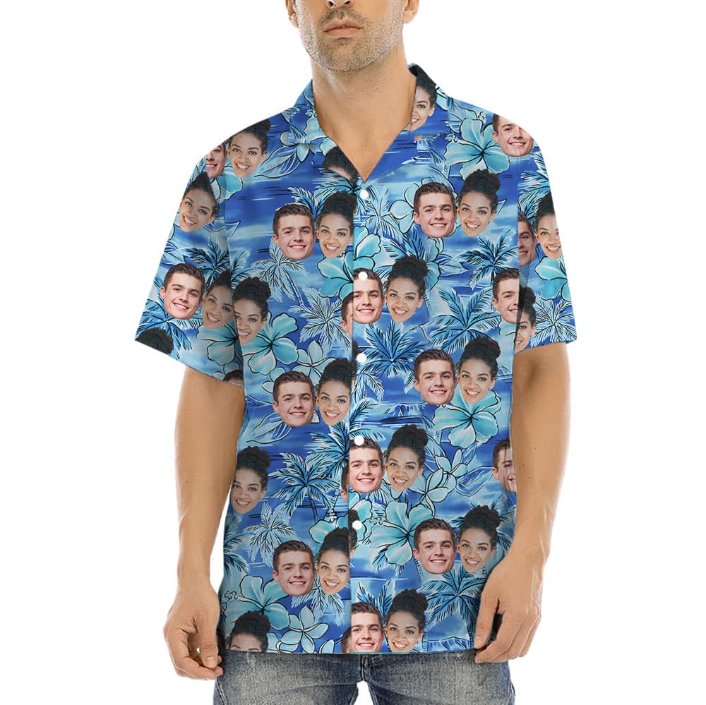 Blue Floral Hawaiian T Shirts With 1-5 Faces