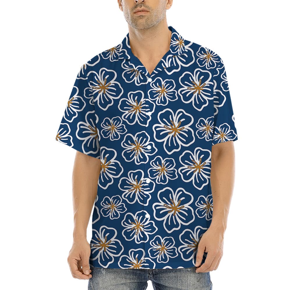 Blue Floral Theme Hawaiian Shirt for Men1