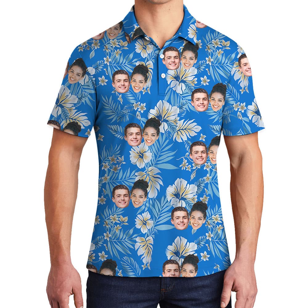 Blue Hibiscus Men's Golf Shirt With 1-5 Faces1