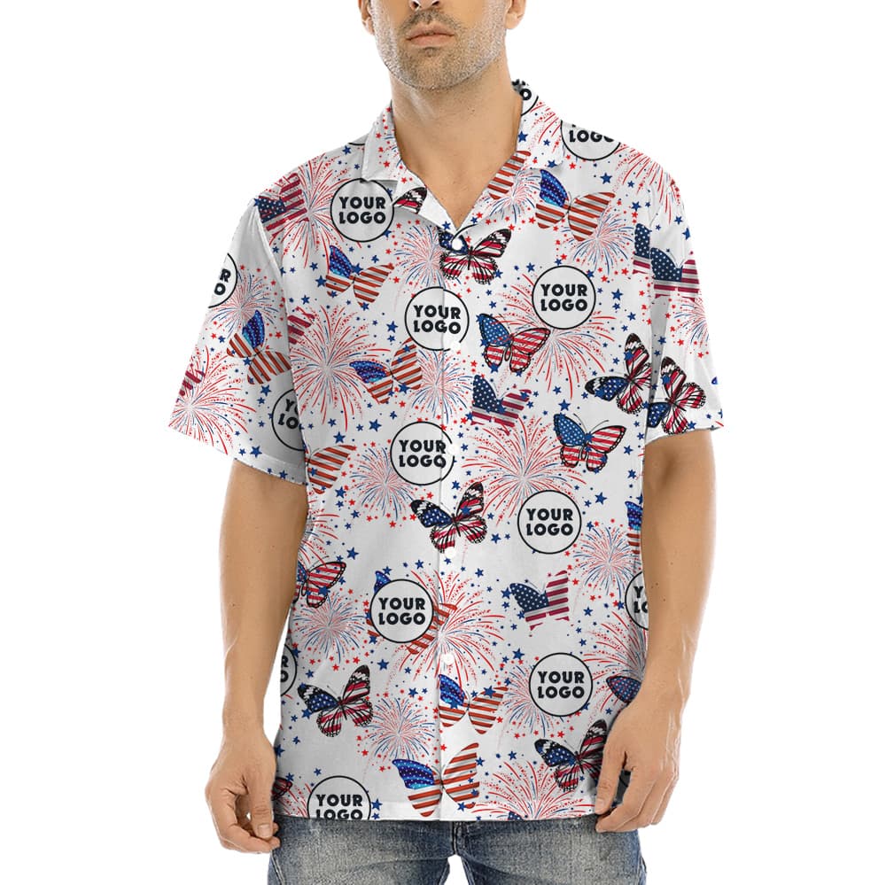 Butterflies American Flag Print Hawaiian Shirt Company Logo1