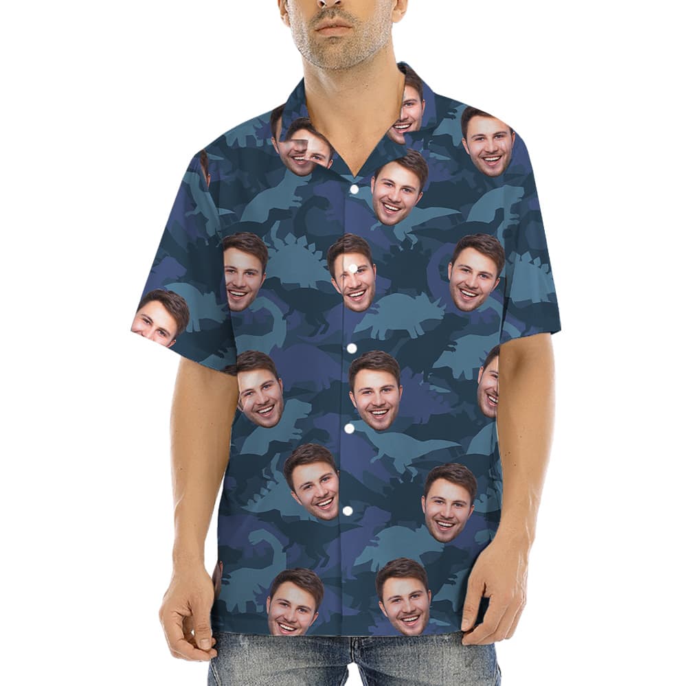 Camouflage Dinosaur Hawaiian Shirt With Custom Face (7)