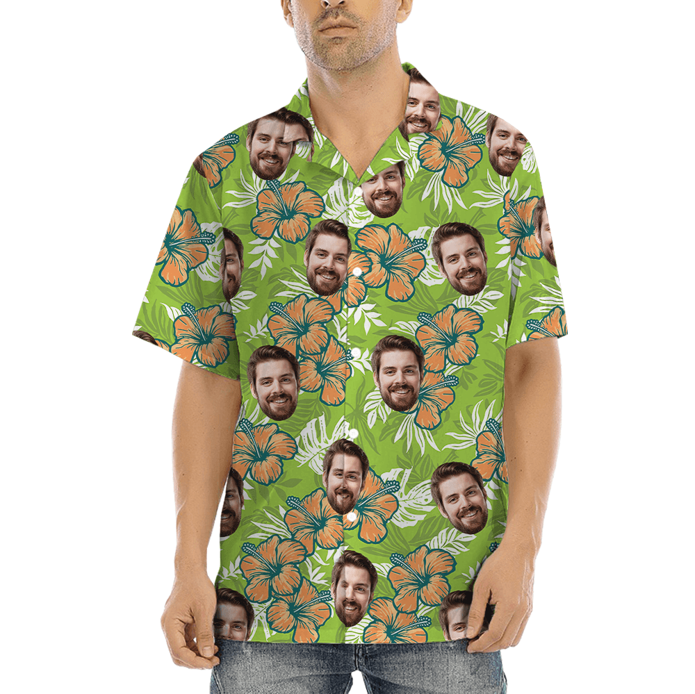 Classic Hibiscus Custom Face Green Hawaiian Shirt (2)