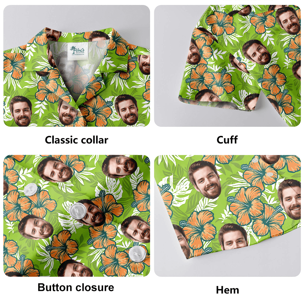 Classic Hibiscus Custom Face Green Hawaiian Shirt