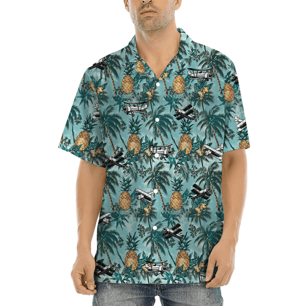 Classic Pineapple Aircraft Green Hawaiian Shirt (5)