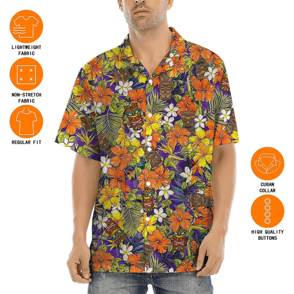 Colorful Floral Tiki Hawaiian Shirt