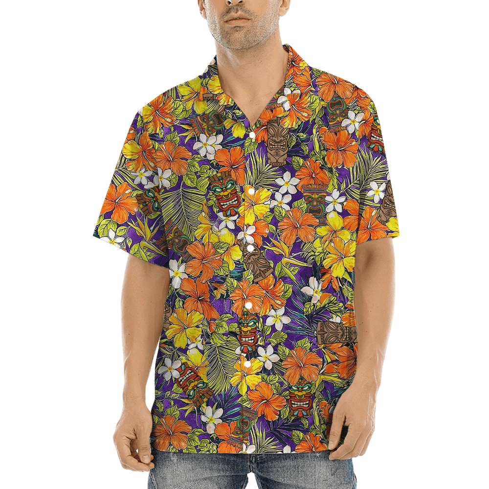 Colorful Floral Tiki Hawaiian Shirt (2)