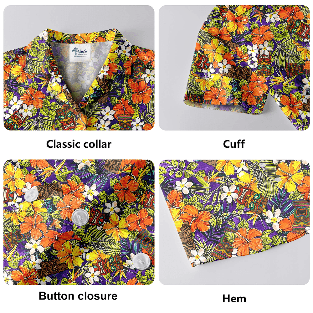Colorful Floral Tiki Hawaiian Shirt