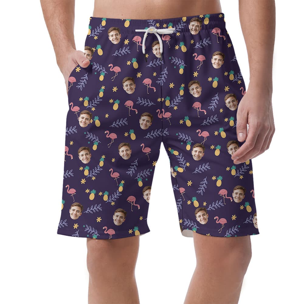 Cool Purple Flamingo Beach Shorts With 1-5 Faces