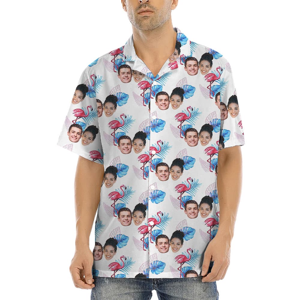 Custom 1-5 Faces Flamingo Hawaiian Shirt Mens
