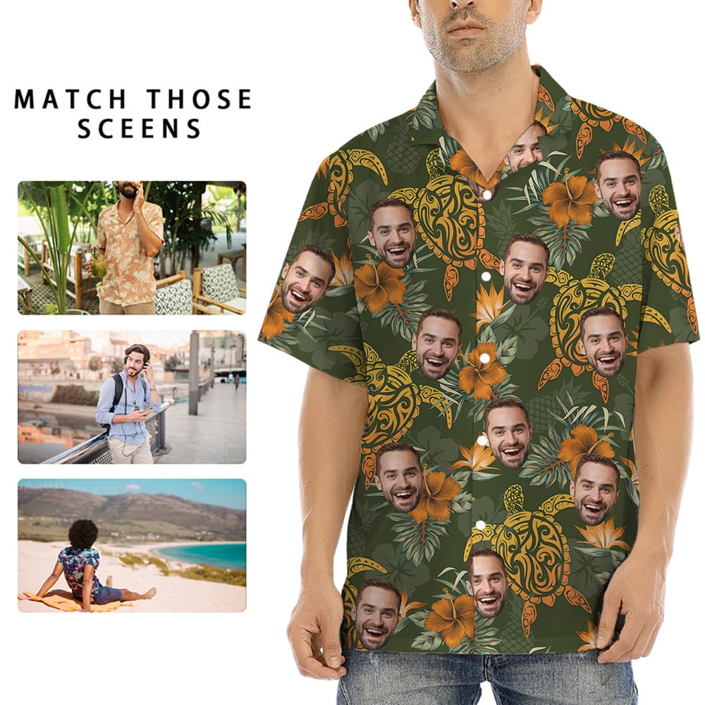 Custom 1-5 Faces Turtle Theme Hawaiian Shirt for Men8