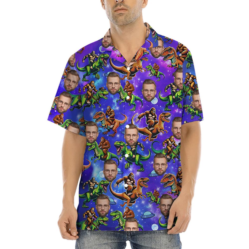 Custom Bigfoot Dino Hawaiian Shirt With 1-5 Faces