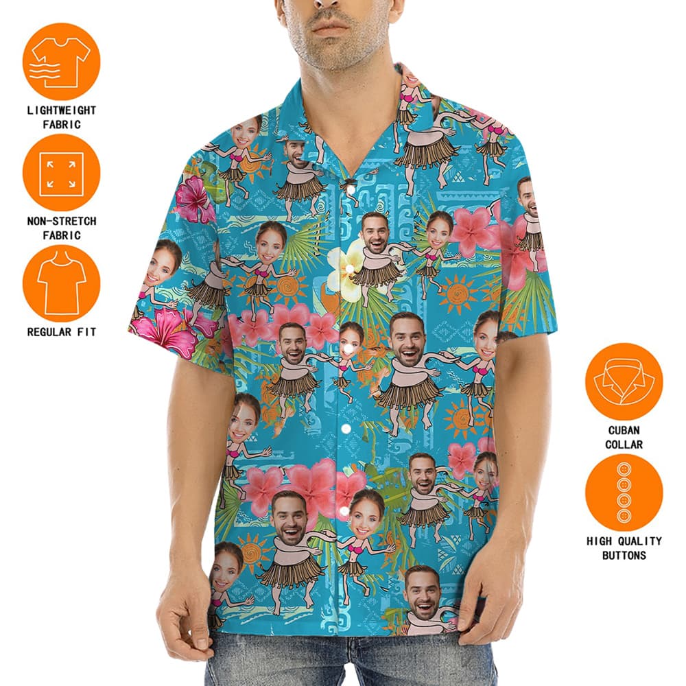 Custom Couple Faces Hula Vintage Hawaiian Shirt