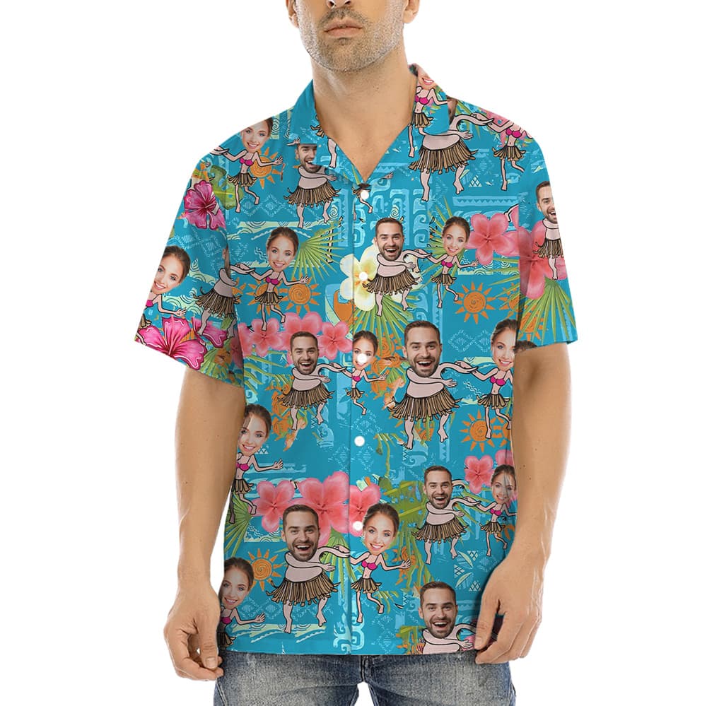Custom Couple Faces Hula Vintage Hawaiian Shirt (7)