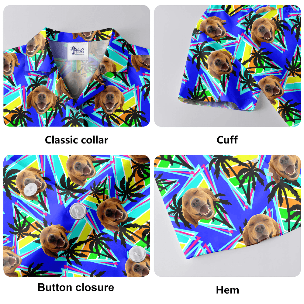 Custom Dog Face Colorful Palm Tree Hawaiian Shirt