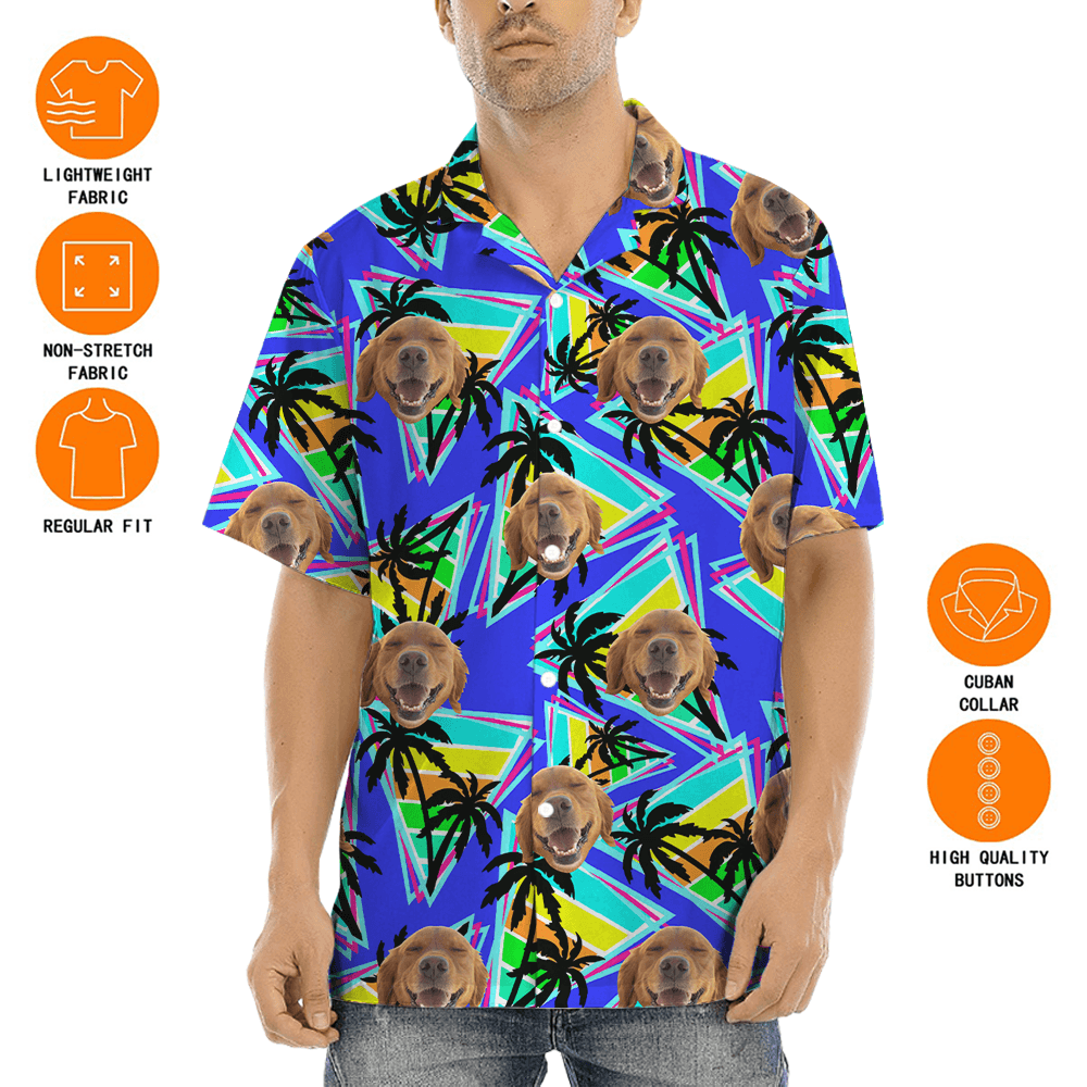 Custom Dog Face Colorful Palm Tree Hawaiian Shirt