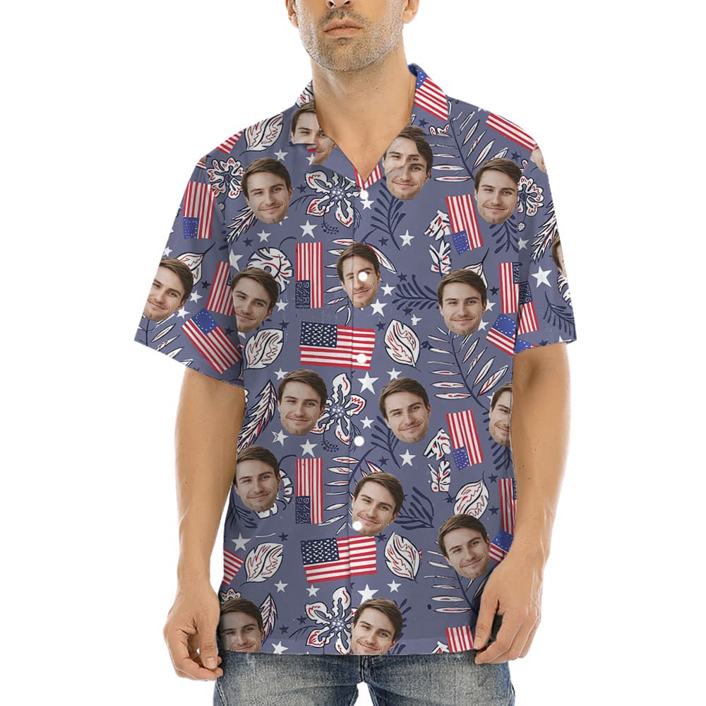 Custom Face American Flag Retro Style Hawaiian Shirt (5)