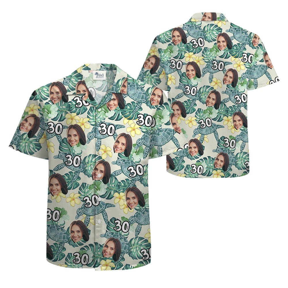 Custom Face And Age Turtle Hawaiian Shirt