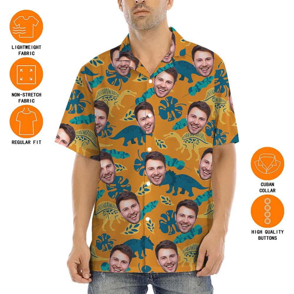 Custom Face Dinosaur Tropical Hawaiian Shirt